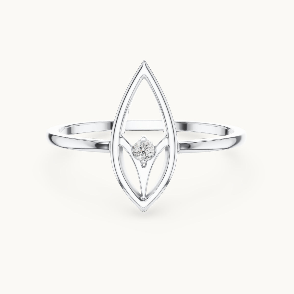 Round lab-grown diamond open marquise outline ring in white gold, 0.025 CT TW, view 4