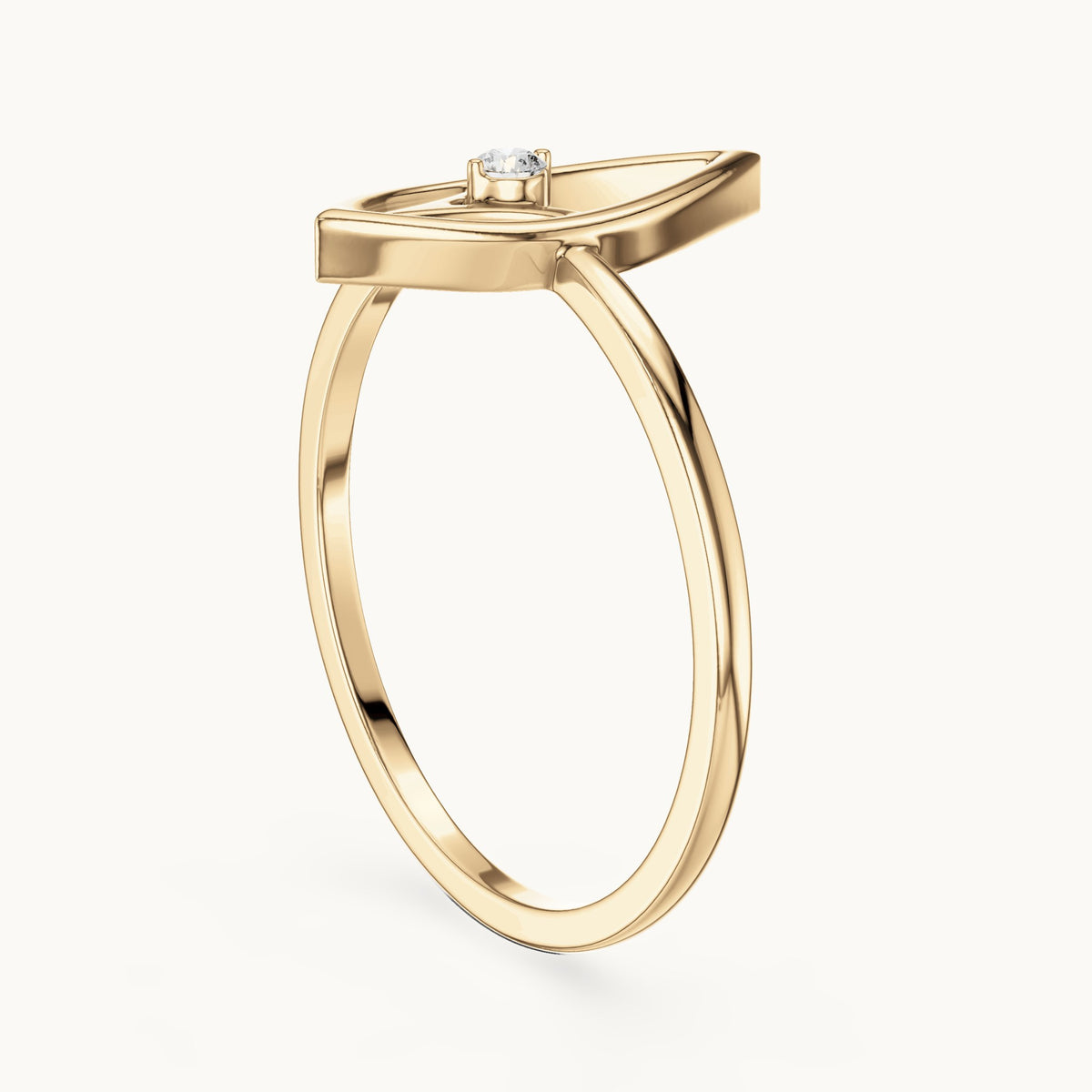 Round lab-grown diamond open marquise outline ring in yellow gold, 0.025 CT TW, view 1