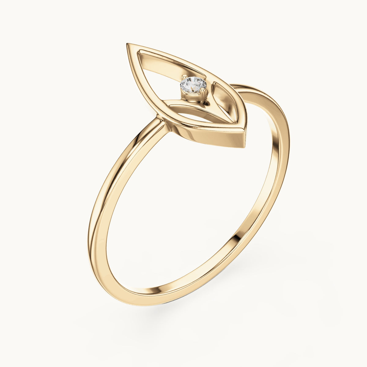 Round lab-grown diamond open marquise outline ring in yellow gold, 0.025 CT TW, view 2