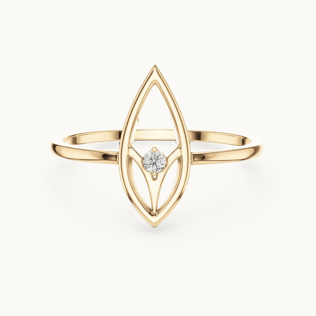 Round lab-grown diamond open marquise outline ring in yellow gold, 0.025 CT TW, view 4