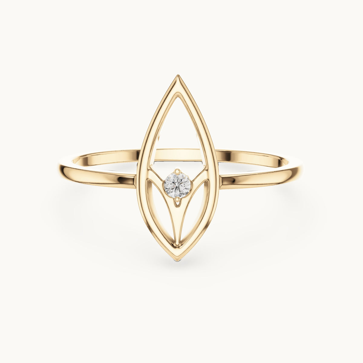 Round lab-grown diamond open marquise outline ring in yellow gold, 0.025 CT TW, view 4