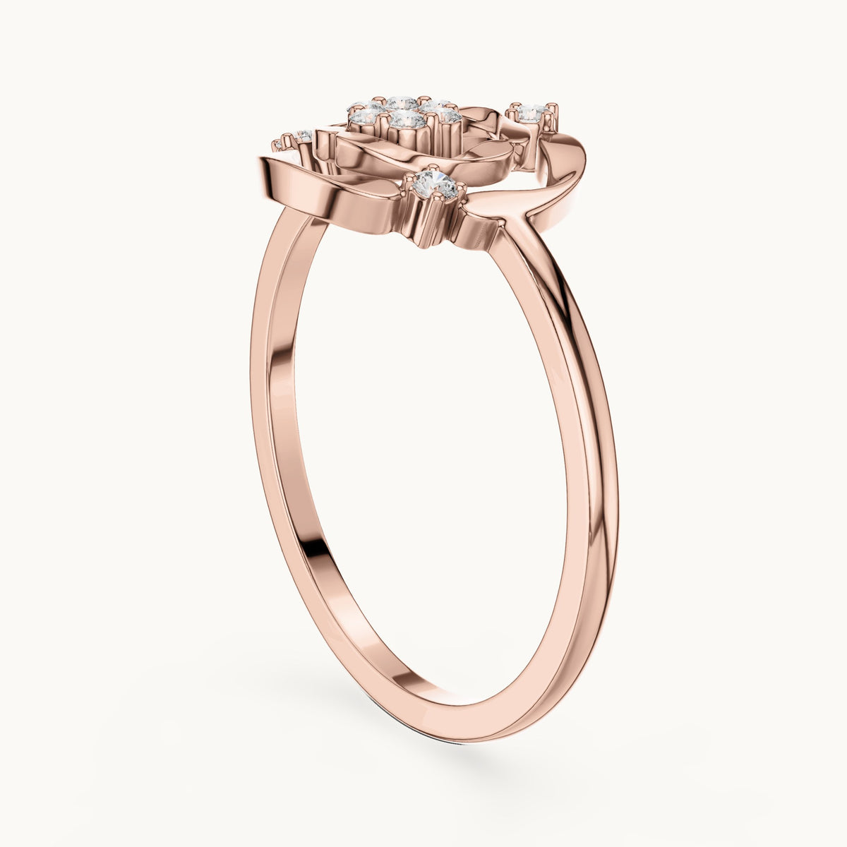 Round lab-grown diamond scalloped openwork flower cluster ring in rose gold, 0.087 CT TW, view 1