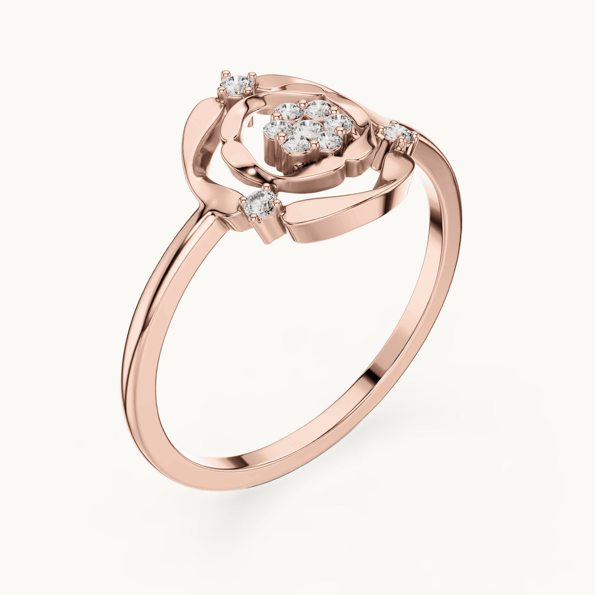 Round lab-grown diamond scalloped openwork flower cluster ring in rose gold, 0.087 CT TW, view 2