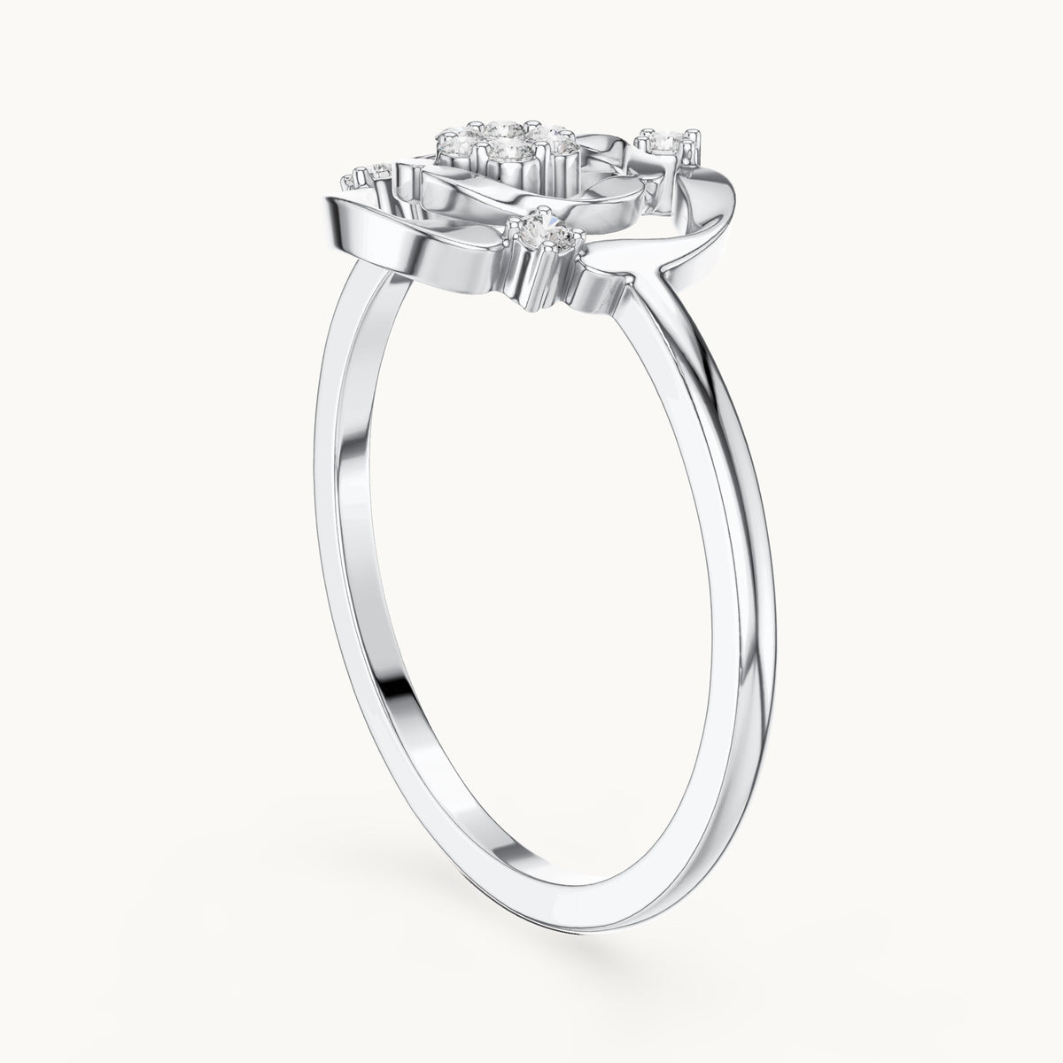 Round lab-grown diamond scalloped openwork flower cluster ring in white gold, 0.087 CT TW, view 1