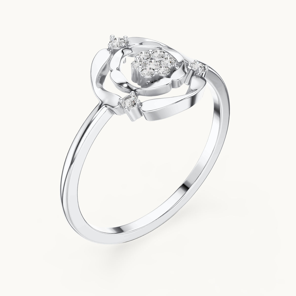 Round lab-grown diamond scalloped openwork flower cluster ring in white gold, 0.087 CT TW, view 2