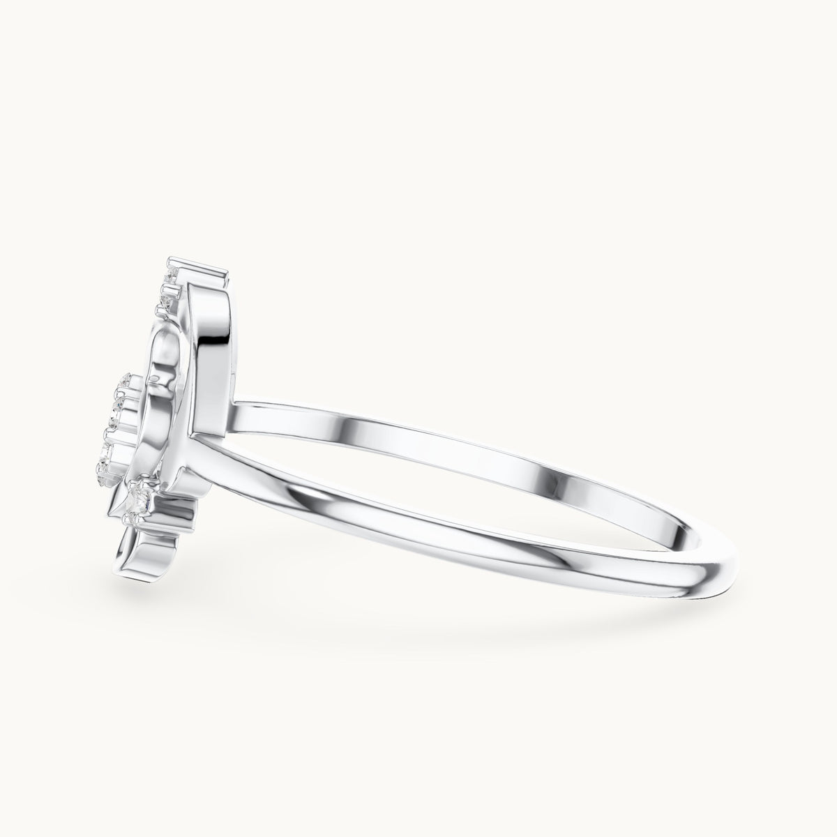 Round lab-grown diamond scalloped openwork flower cluster ring in white gold, 0.087 CT TW, view 3