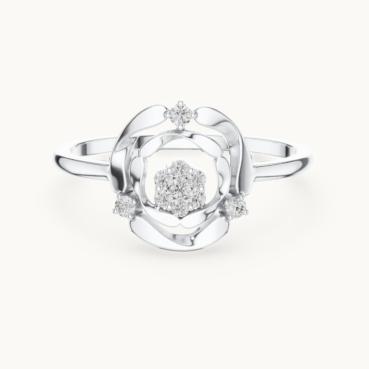 Round lab-grown diamond scalloped openwork flower cluster ring in white gold, 0.087 CT TW, view 4