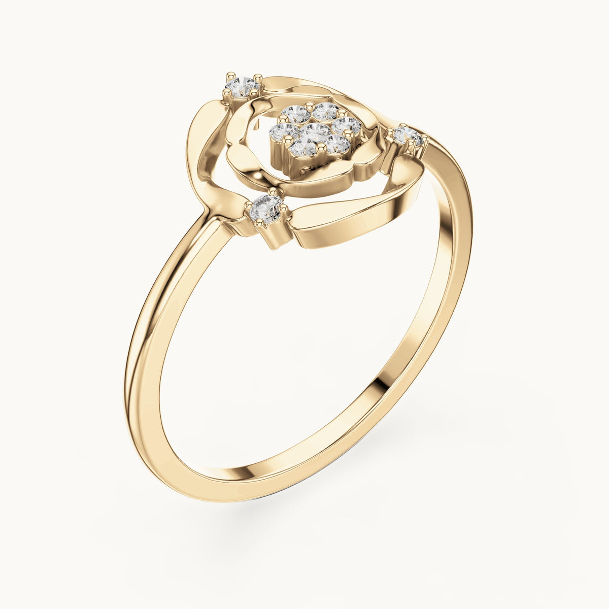 Round lab-grown diamond scalloped openwork flower cluster ring in yellow gold, 0.087 CT TW, view 2