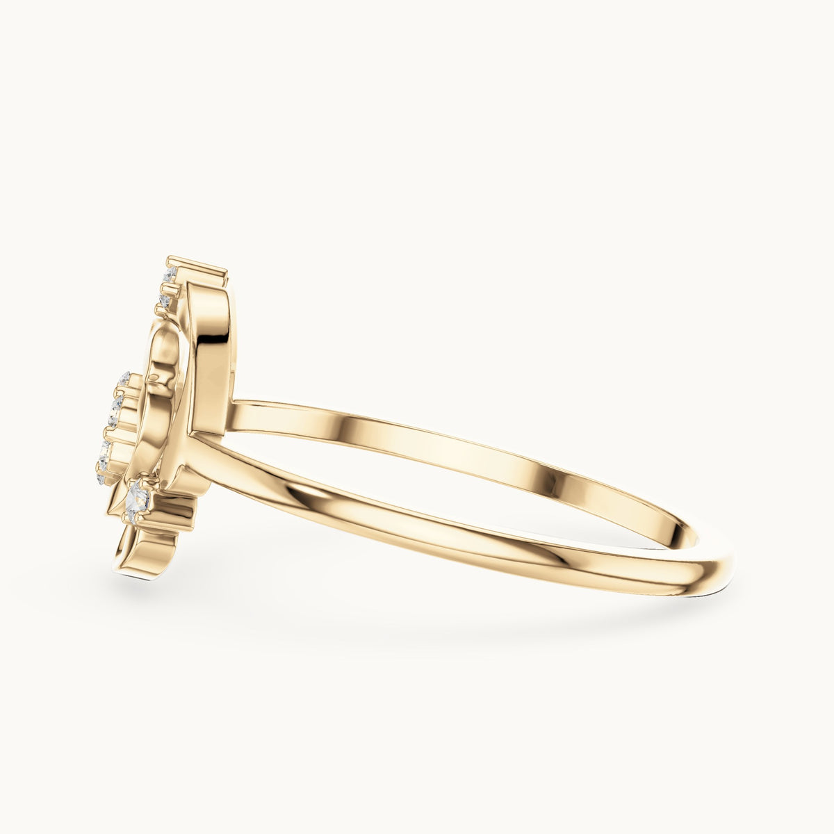 Round lab-grown diamond scalloped openwork flower cluster ring in yellow gold, 0.087 CT TW, view 3