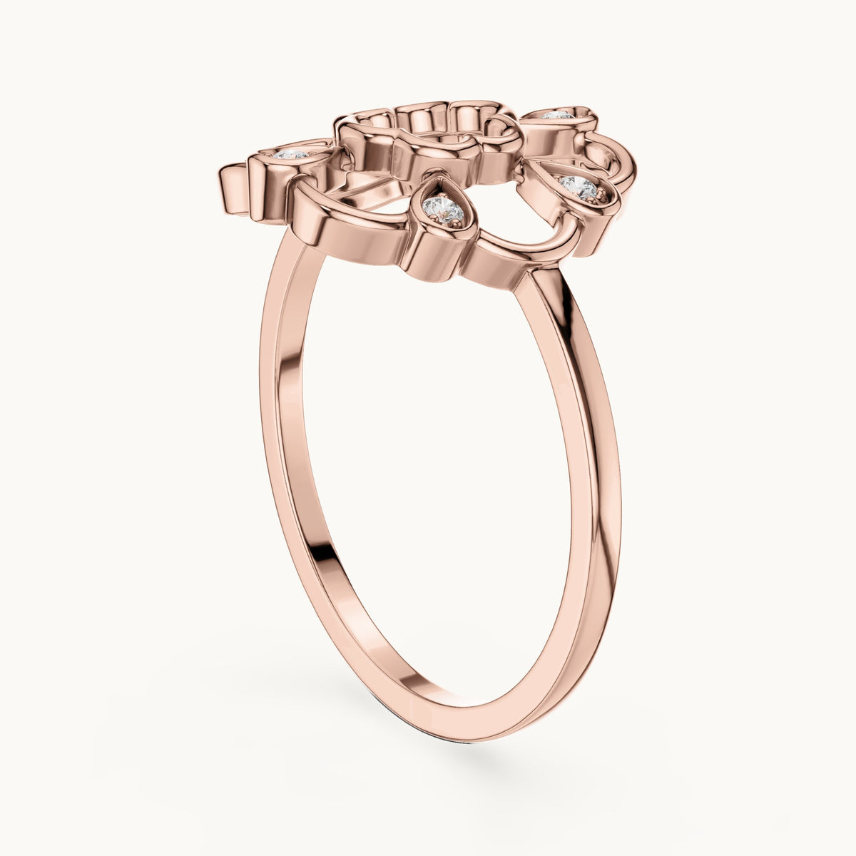 Round lab-grown diamond open flower outline ring in rose gold, 0.06 CT TW, view 1
