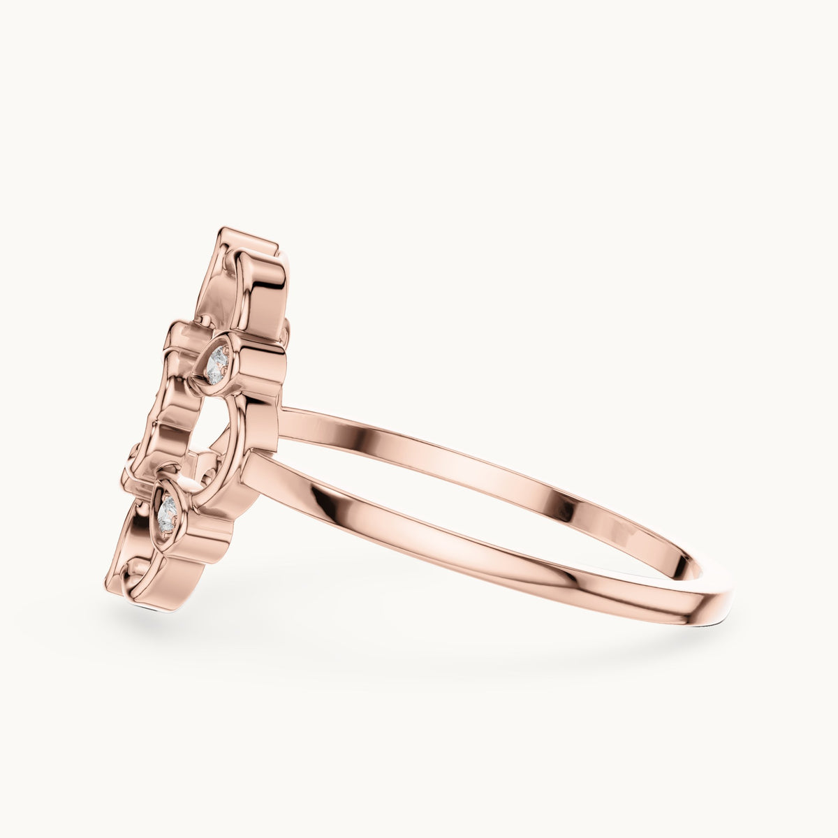 Round lab-grown diamond open flower outline ring in rose gold, 0.06 CT TW, view 3