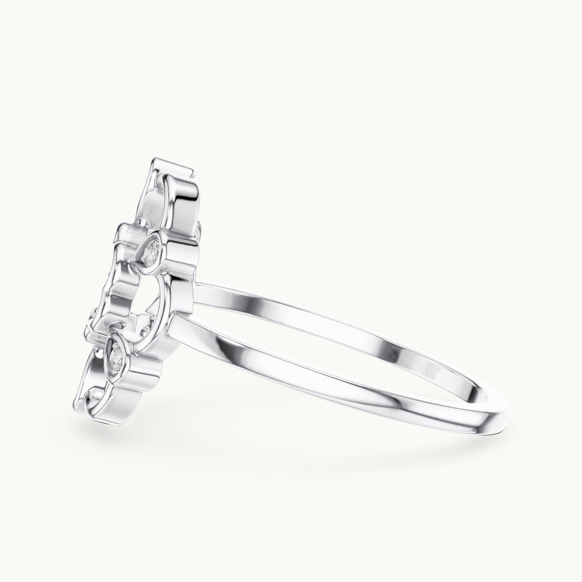 Round lab-grown diamond open flower outline ring in white gold, 0.06 CT TW, view 3