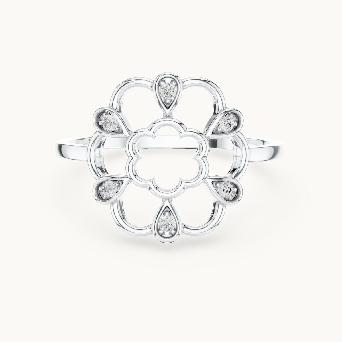 Round lab-grown diamond open flower outline ring in white gold, 0.06 CT TW, view 4