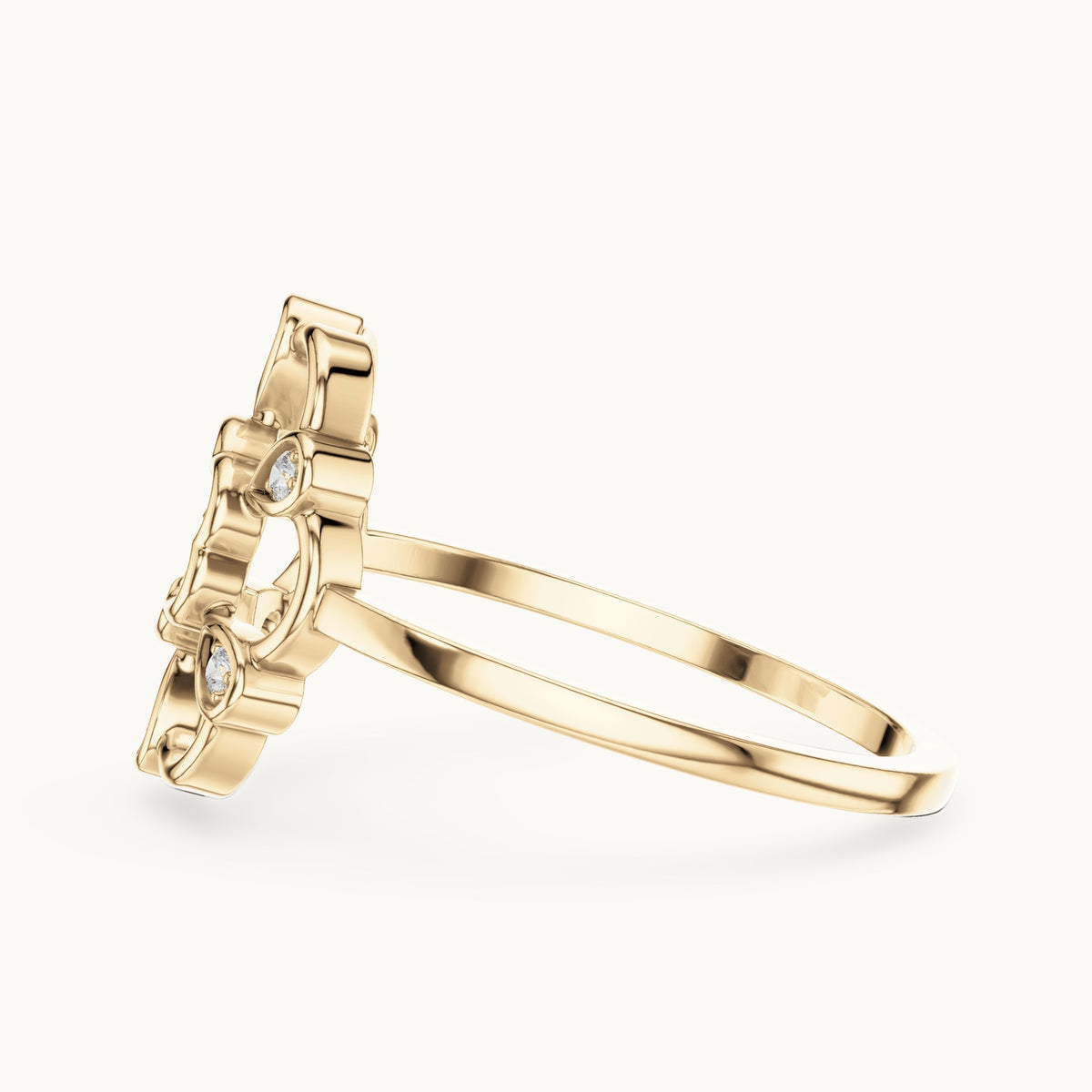 Round lab-grown diamond open flower outline ring in yellow gold, 0.06 CT TW, view 3