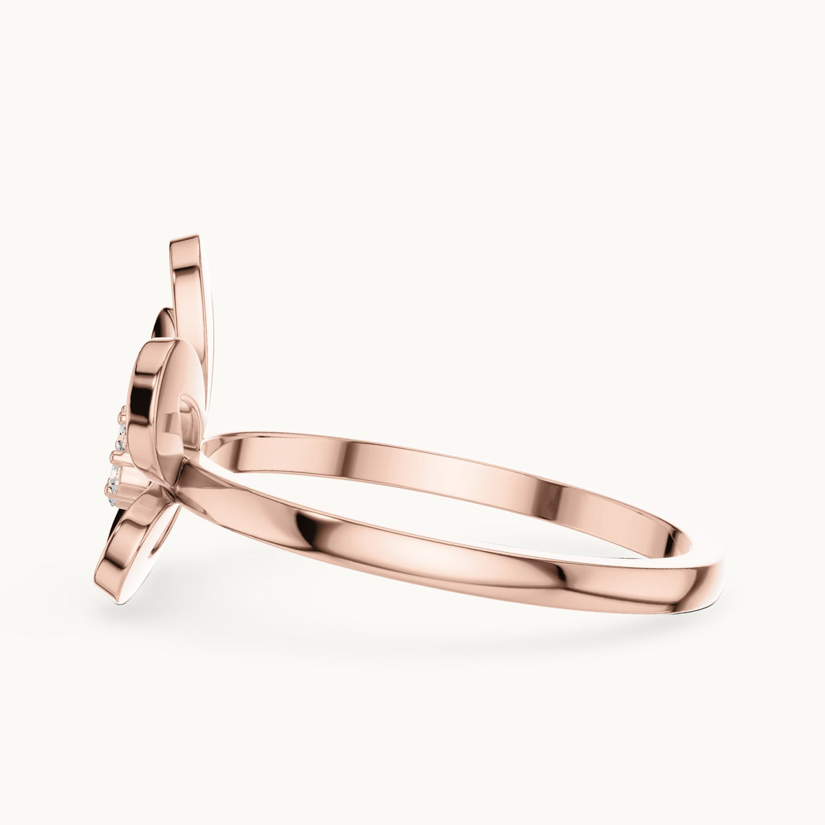 Round lab-grown diamond plumeria flower ring in rose gold, 0.048 CT TW, view 3