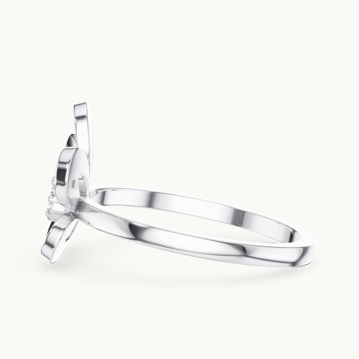 Round lab-grown diamond plumeria flower ring in white gold, 0.048 CT TW, view 3