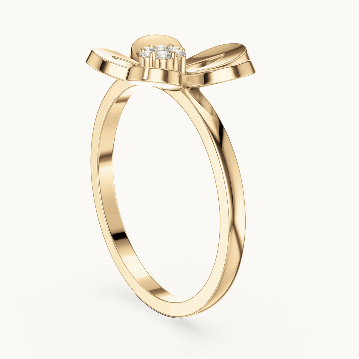 Round lab-grown diamond plumeria flower ring in yellow gold, 0.048 CT TW, view 1