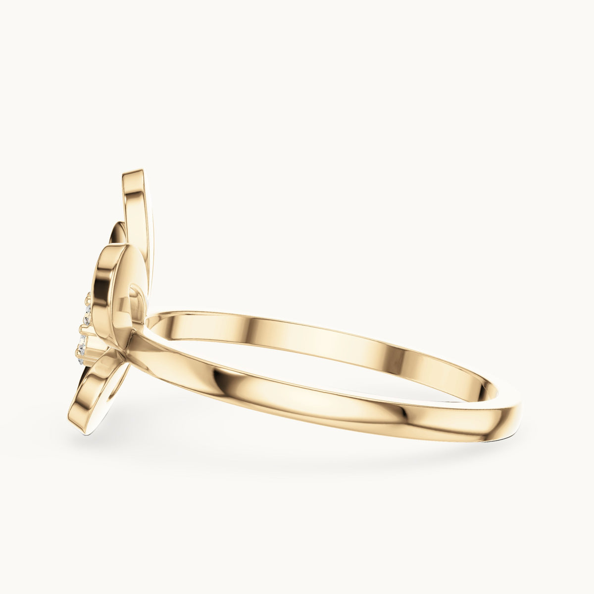 Round lab-grown diamond plumeria flower ring in yellow gold, 0.048 CT TW, view 3