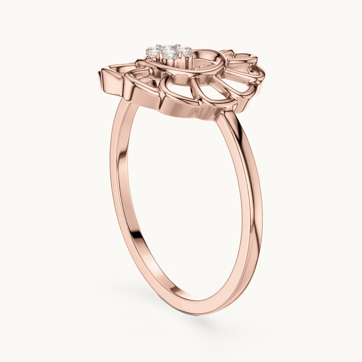 Round lab-grown diamond openwork sunflower cluster ring in rose gold, 0.054 CT TW, view 1