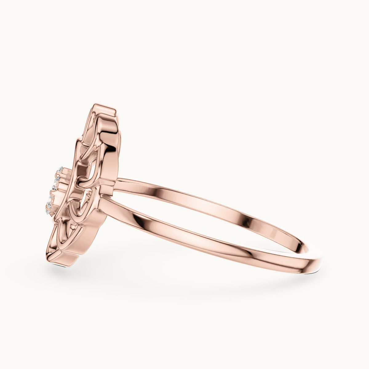 Round lab-grown diamond openwork sunflower cluster ring in rose gold, 0.054 CT TW, view 3