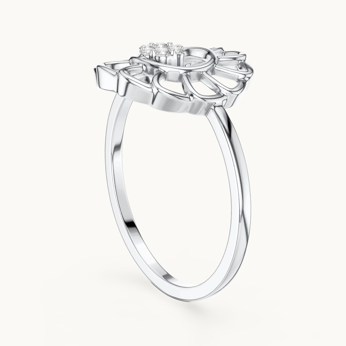 Round lab-grown diamond openwork sunflower cluster ring in white gold, 0.054 CT TW, view 1