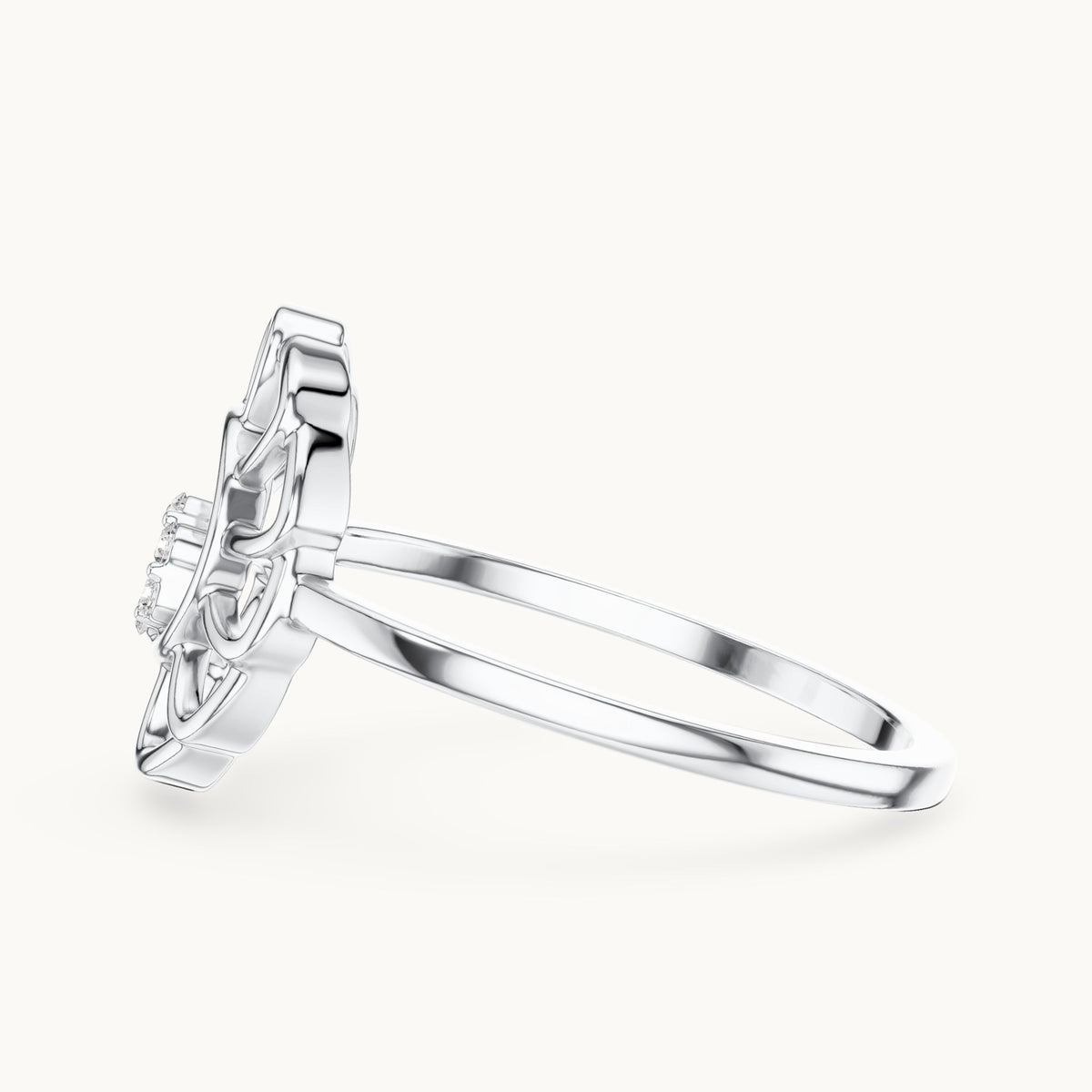 Round lab-grown diamond openwork sunflower cluster ring in white gold, 0.054 CT TW, view 3