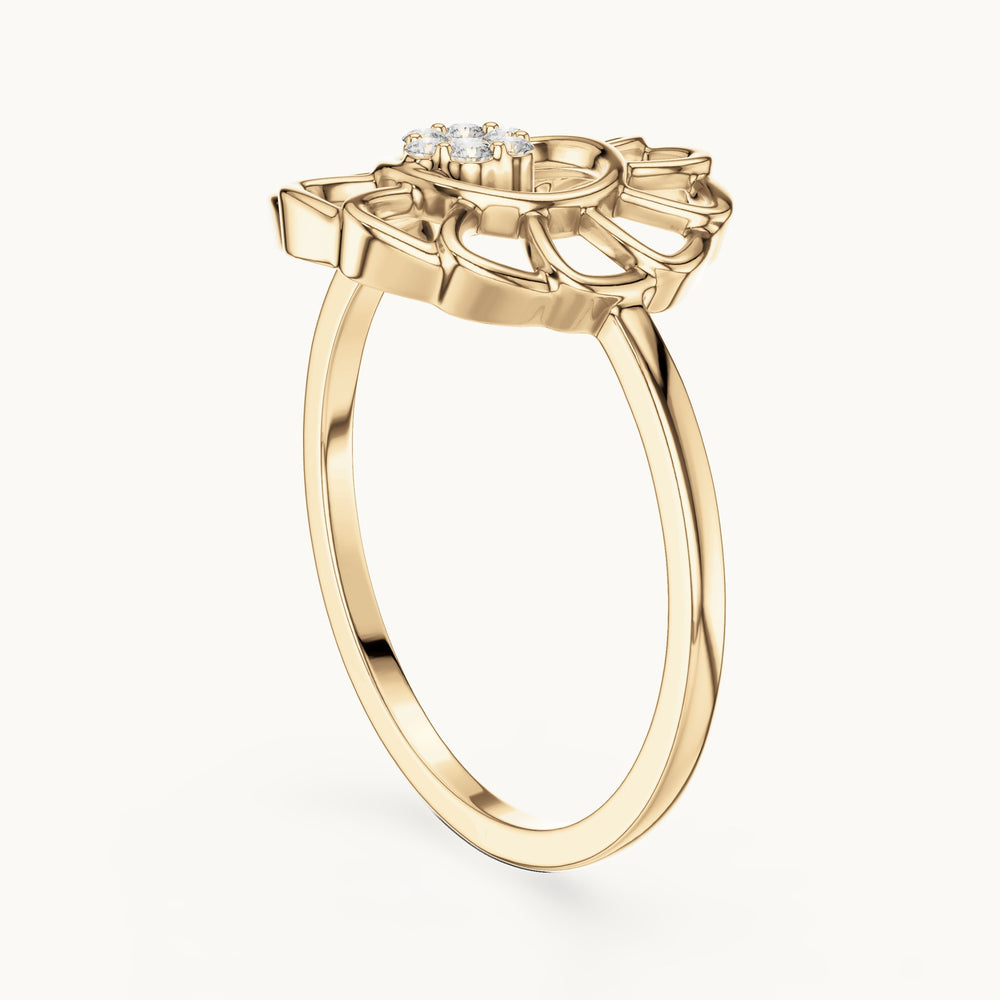 Round lab-grown diamond openwork sunflower cluster ring in yellow gold, 0.054 CT TW, view 1