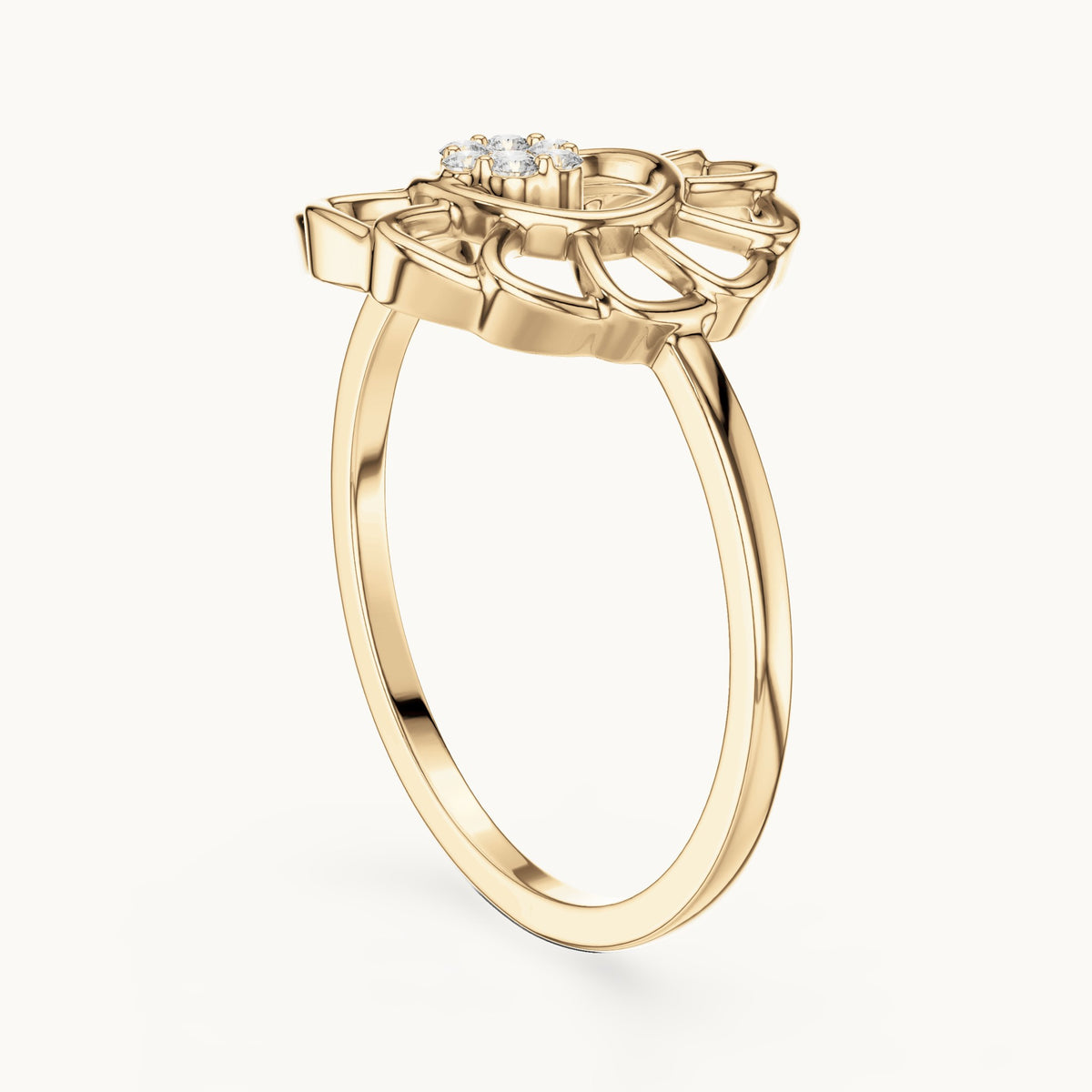 Round lab-grown diamond openwork sunflower cluster ring in yellow gold, 0.054 CT TW, view 1