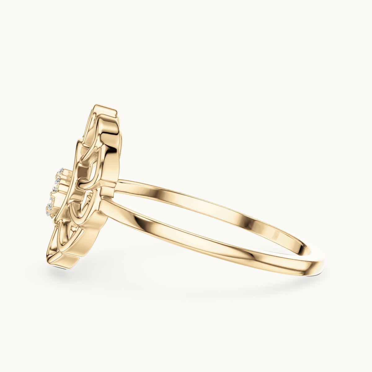 Round lab-grown diamond openwork sunflower cluster ring in yellow gold, 0.054 CT TW, view 3