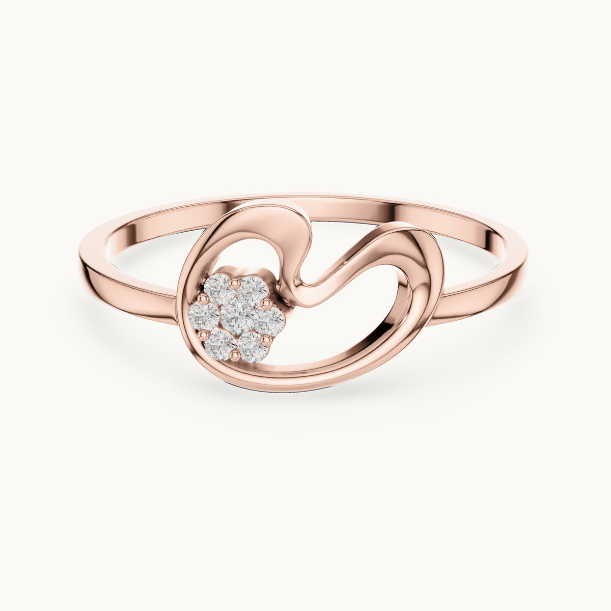 Round lab-grown diamond paisley swirl flower cluster ring in rose gold, 0.048 CT TW, view 4