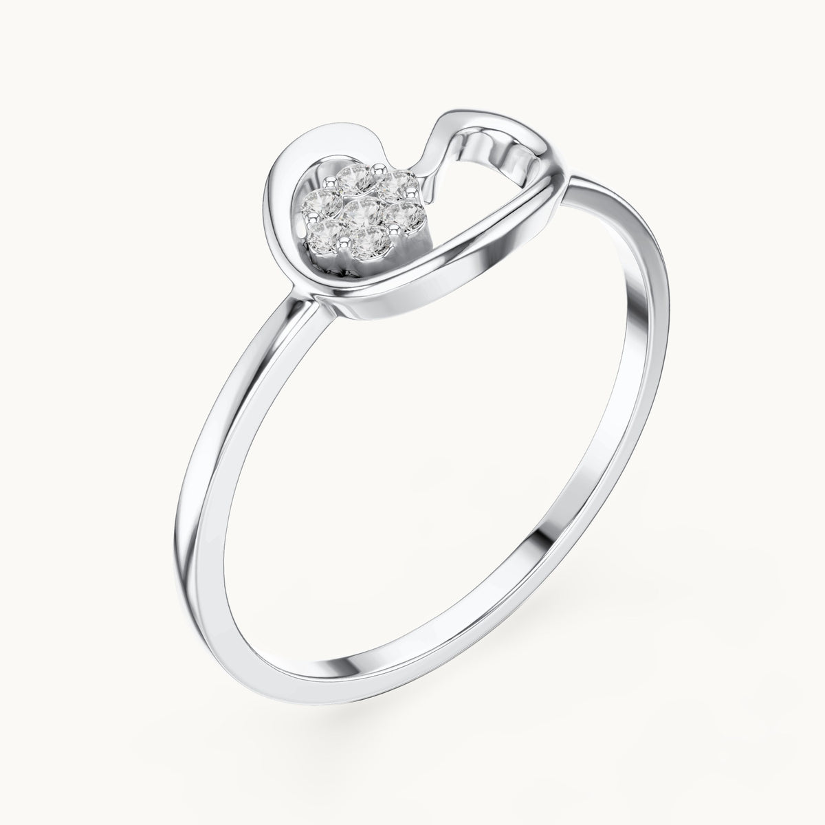Round lab-grown diamond paisley swirl flower cluster ring in white gold, 0.048 CT TW, view 2