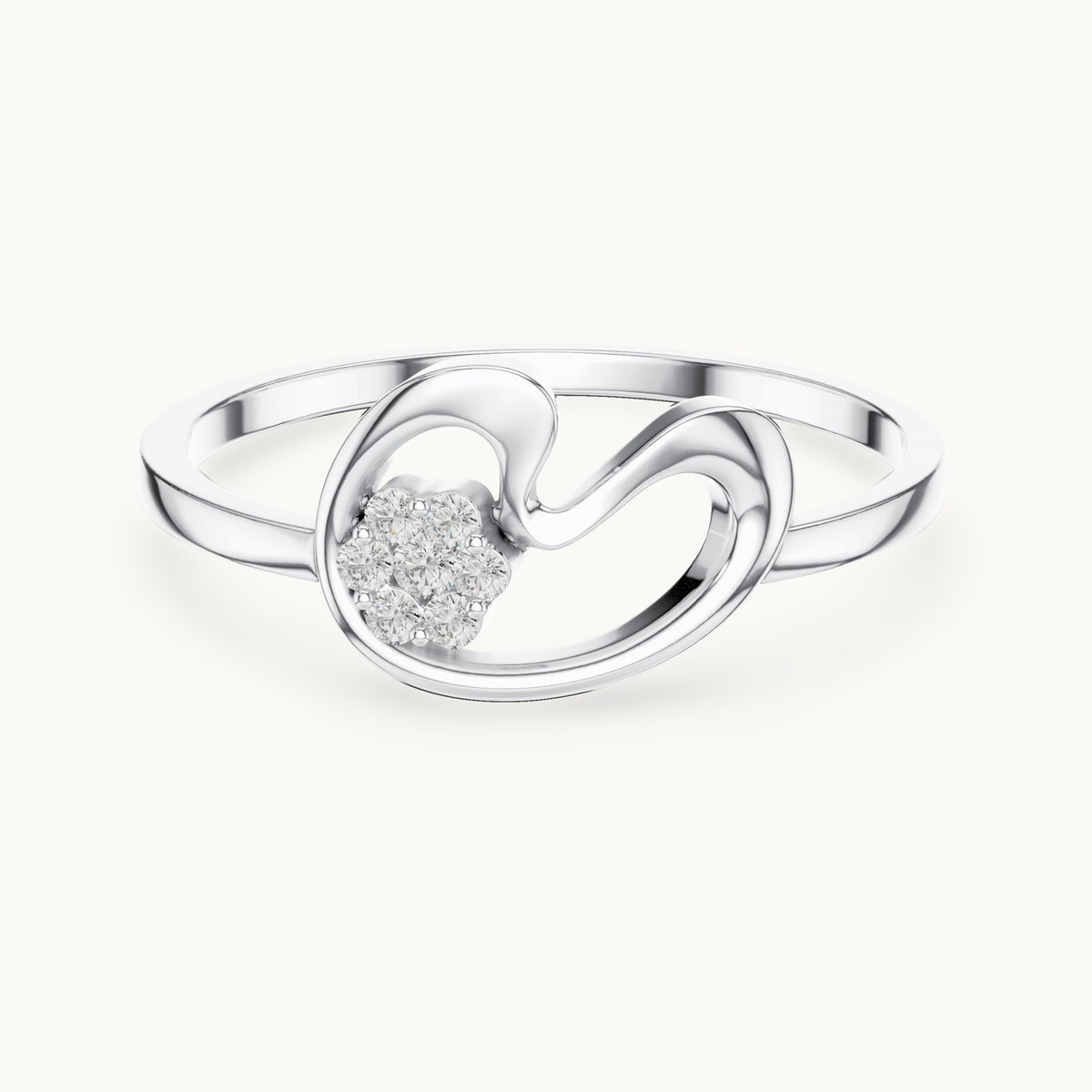 Round lab-grown diamond paisley swirl flower cluster ring in white gold, 0.048 CT TW, view 4