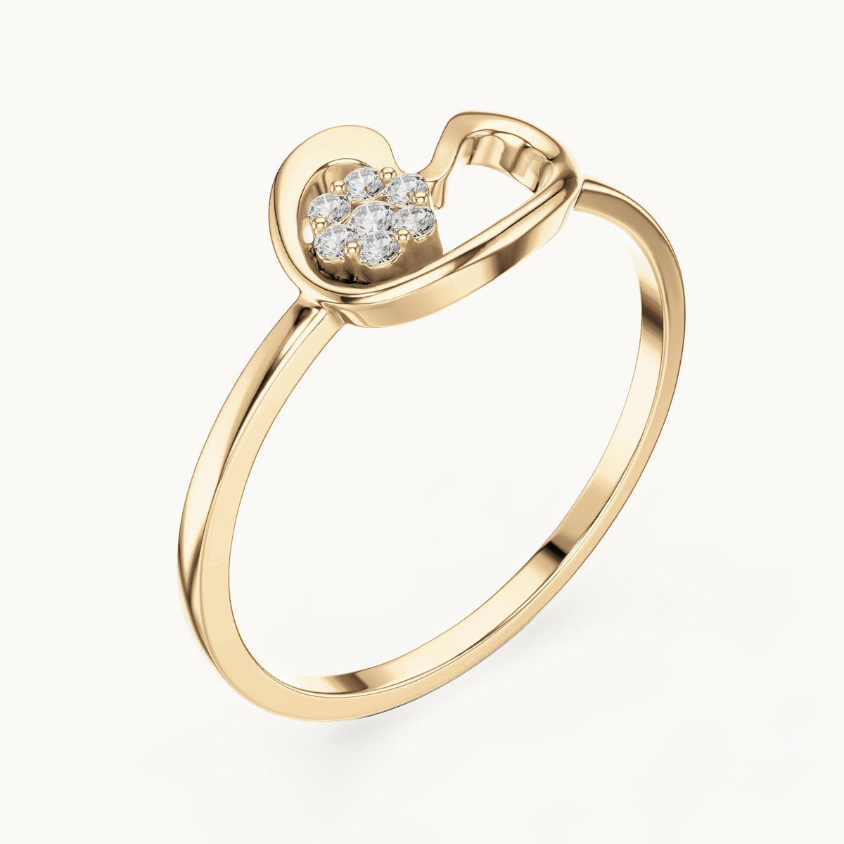 Round lab-grown diamond paisley swirl flower cluster ring in yellow gold, 0.048 CT TW, view 2