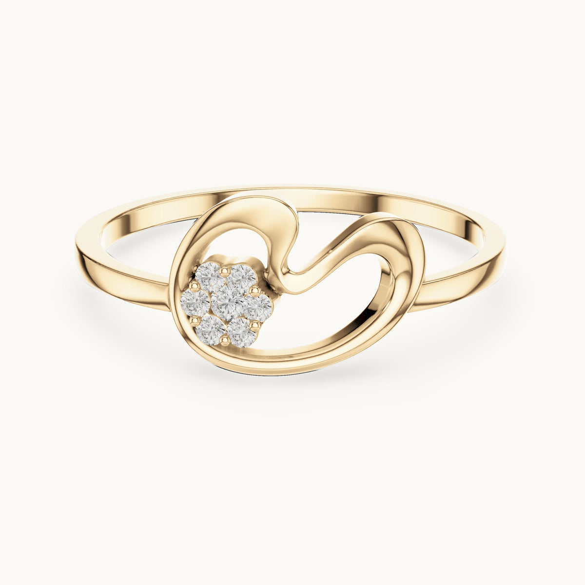 Round lab-grown diamond paisley swirl flower cluster ring in yellow gold, 0.048 CT TW, view 4