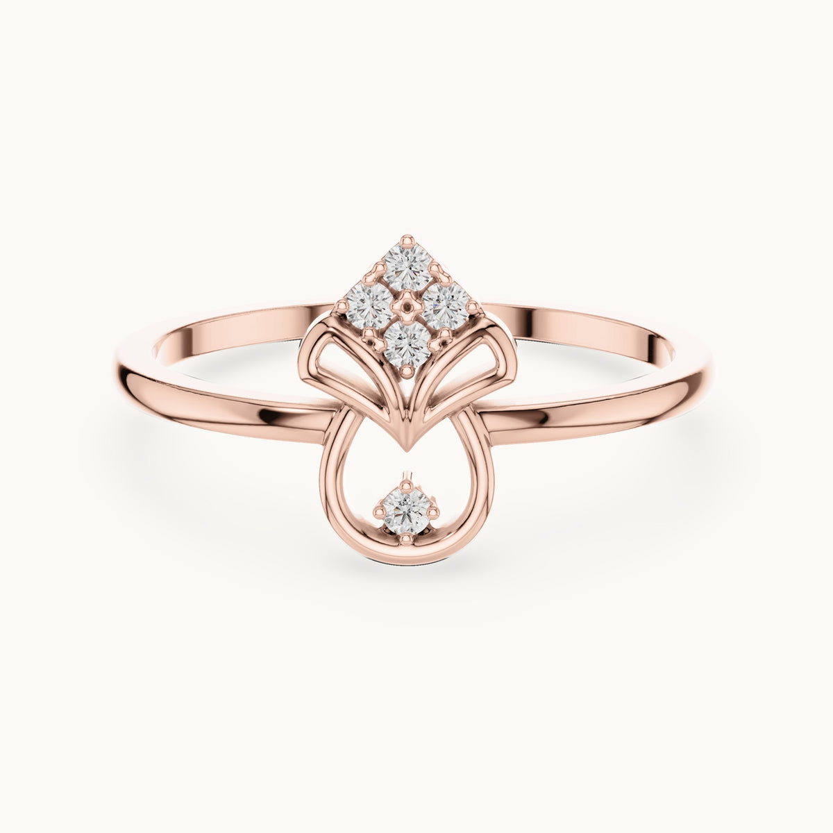 Round lab-grown diamond kite and teardrop ring in rose gold, 0.050 CT TW, view 4