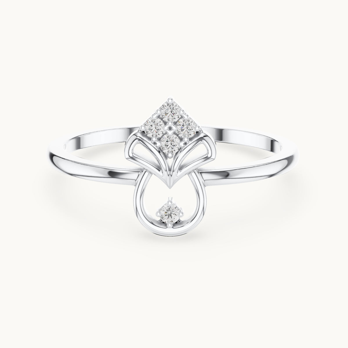 Round lab-grown diamond kite and teardrop ring in white gold, 0.050 CT TW, view 4