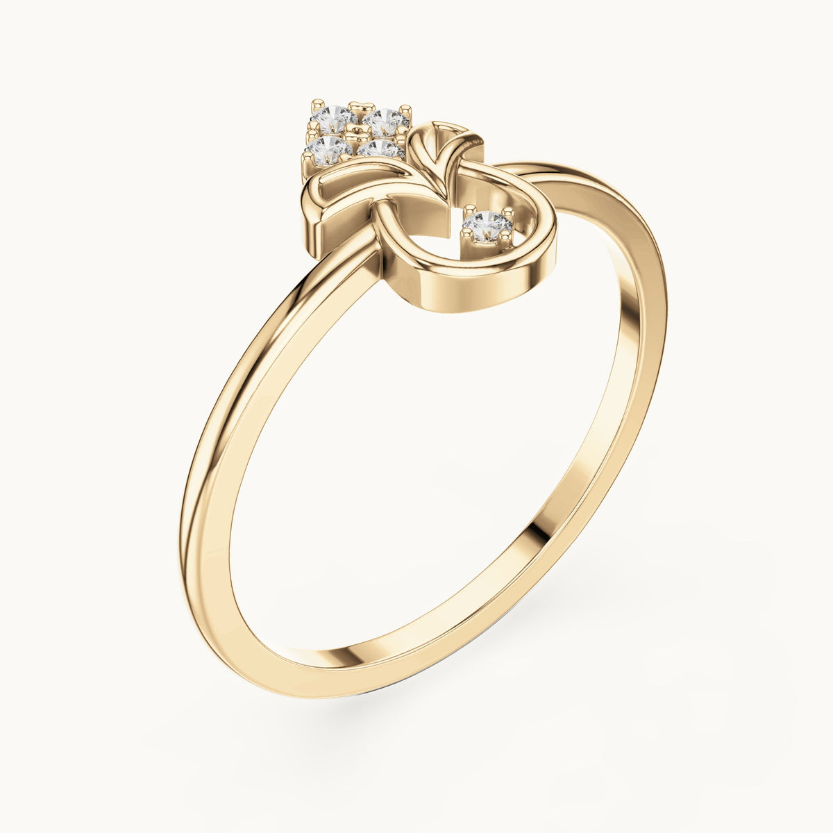 Round lab-grown diamond kite and teardrop ring in yellow gold, 0.050 CT TW, view 2