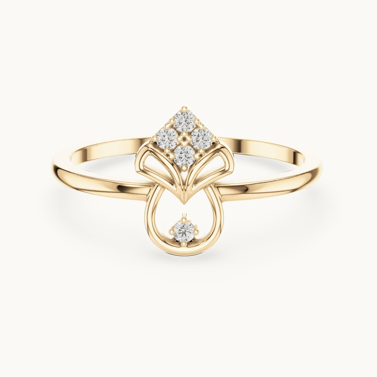 Round lab-grown diamond kite and teardrop ring in yellow gold, 0.050 CT TW, view 4