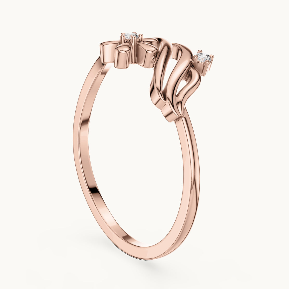 Round lab-grown diamond flower and wave ring in rose gold, 0.020 CT TW, view 1