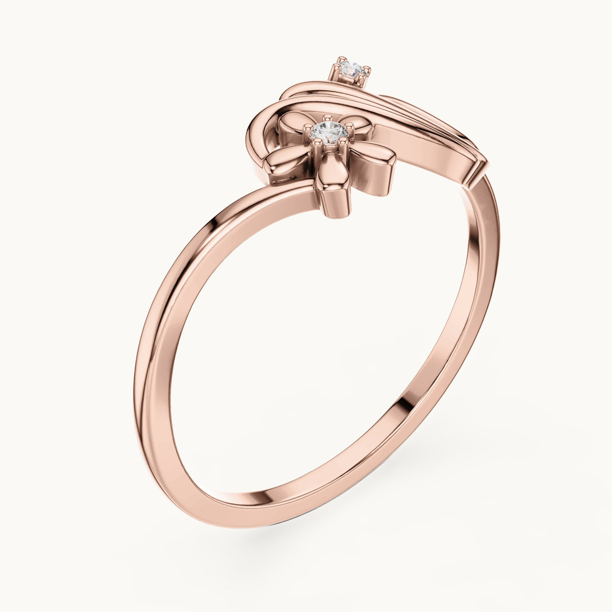 Round lab-grown diamond flower and wave ring in rose gold, 0.020 CT TW, view 2