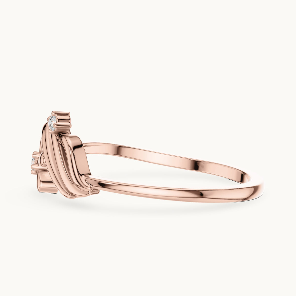 Round lab-grown diamond flower and wave ring in rose gold, 0.020 CT TW, view 3