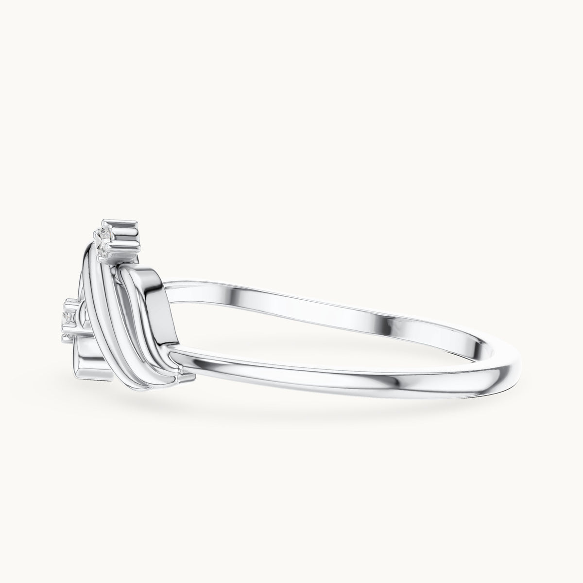 Round lab-grown diamond flower and wave ring in white gold, 0.020 CT TW, view 3