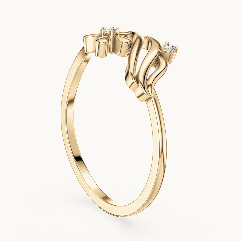 Round lab-grown diamond flower and wave ring in yellow gold, 0.020 CT TW, view 1
