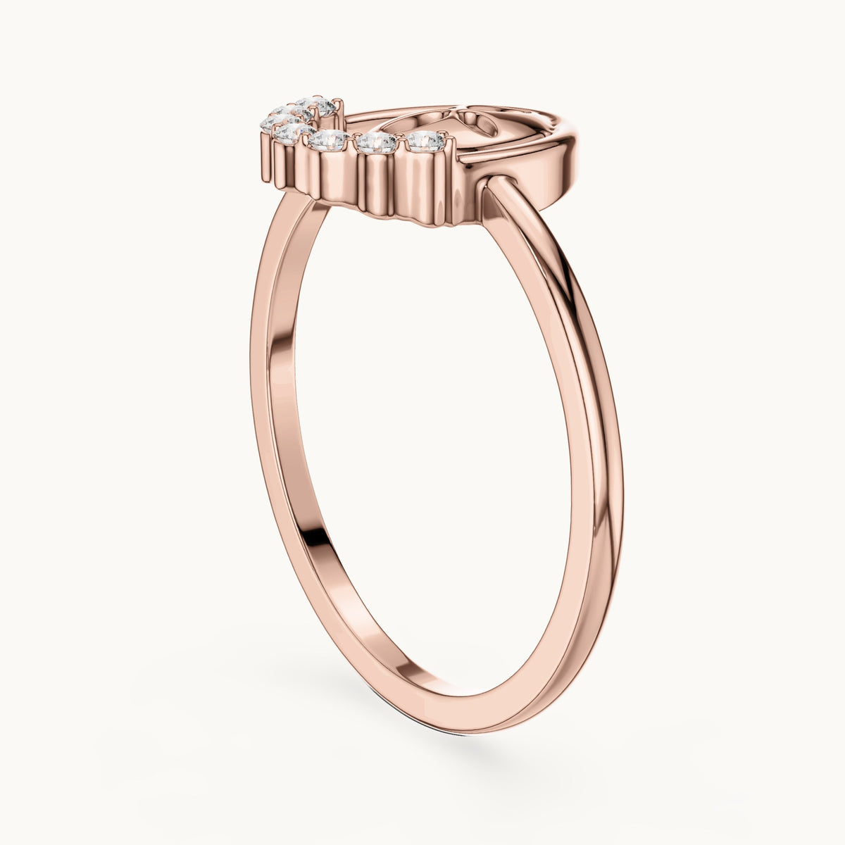 Round lab-grown diamond open oval frame ring in rose gold, 0.070 CT TW, view 1