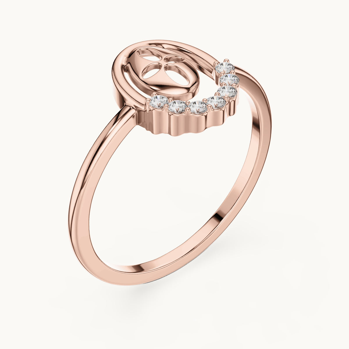 Round lab-grown diamond open oval frame ring in rose gold, 0.070 CT TW, view 2
