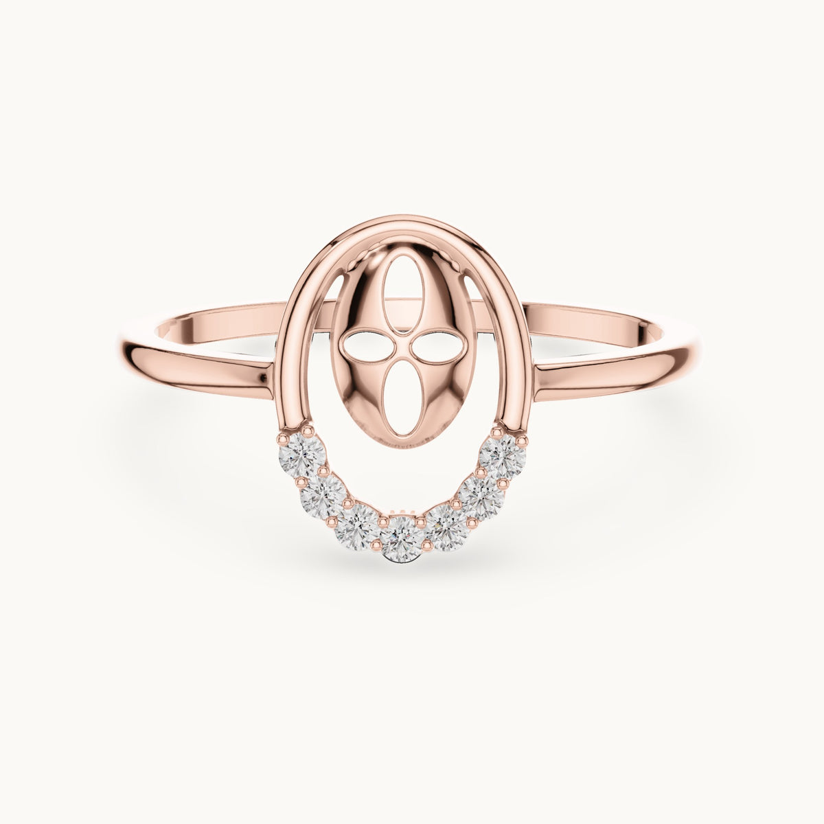 Round lab-grown diamond open oval frame ring in rose gold, 0.070 CT TW, view 4