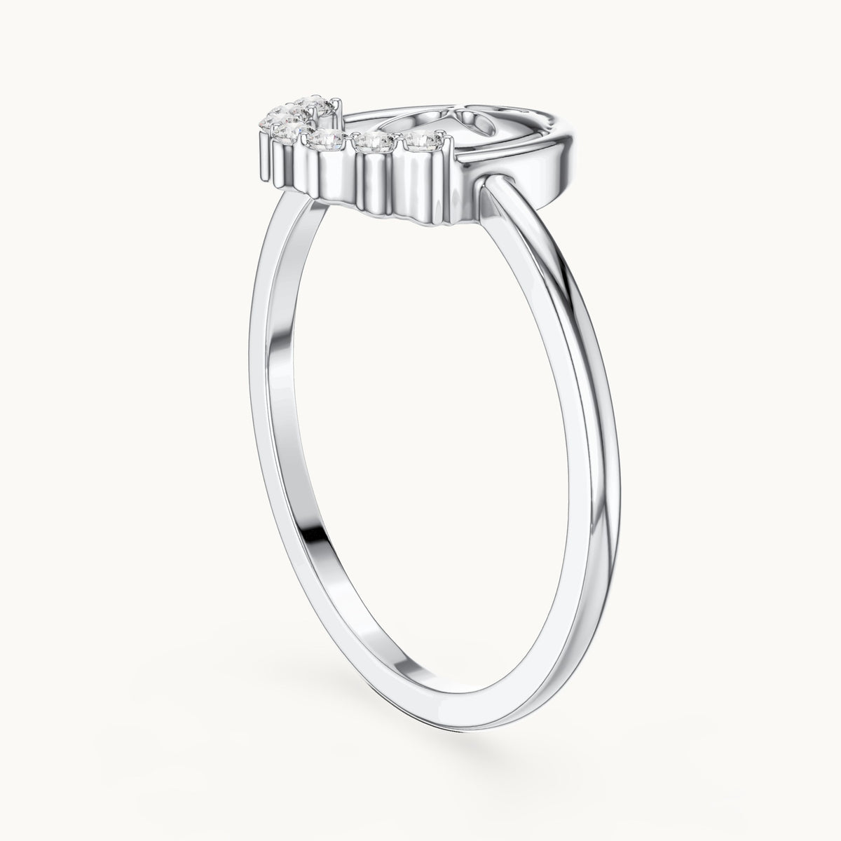 Round lab-grown diamond open oval frame ring in white gold, 0.070 CT TW, view 1