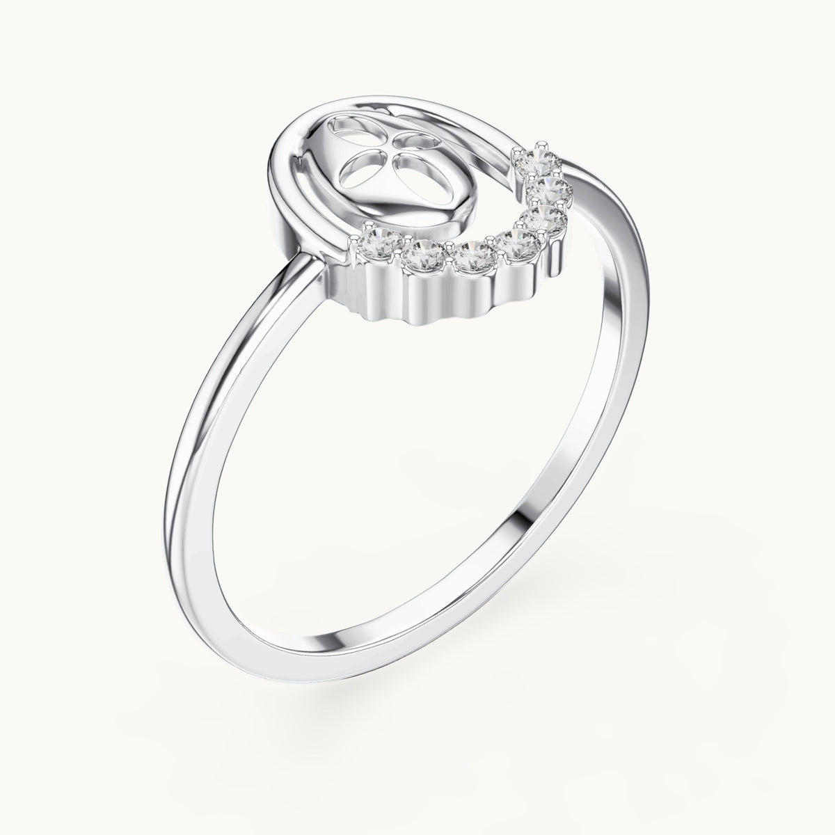 Round lab-grown diamond open oval frame ring in white gold, 0.070 CT TW, view 2