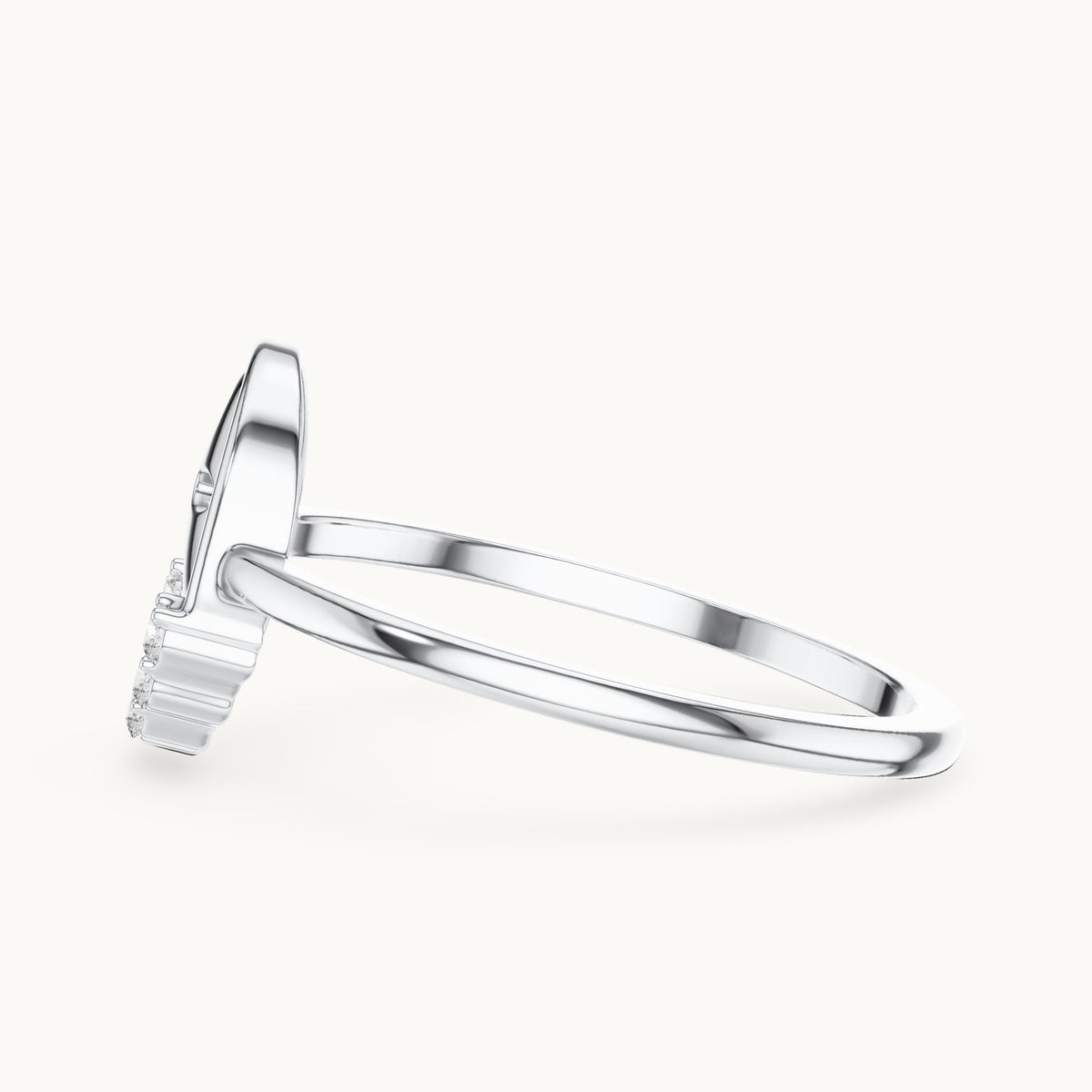 Round lab-grown diamond open oval frame ring in white gold, 0.070 CT TW, view 3