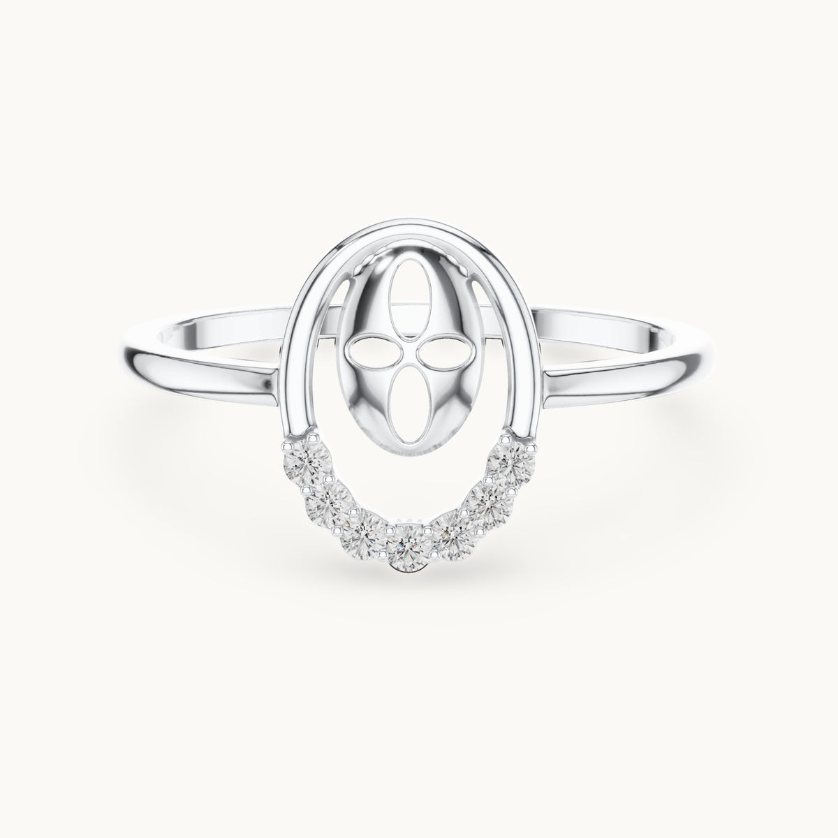 Round lab-grown diamond open oval frame ring in white gold, 0.070 CT TW, view 4